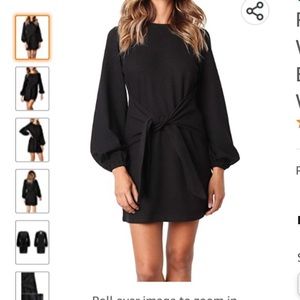 Women's Cotton Long Sleeve Knitted Bodycon Tie Waist Sweater Dress